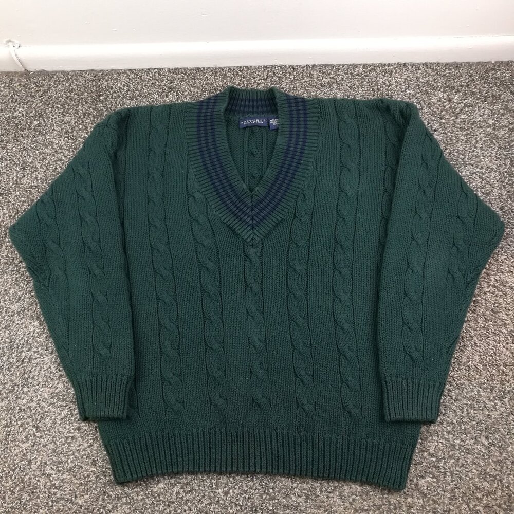 Vintage Britches Tennis Cricket Sweater Cable Knit V Neck Preppy Mens Medium